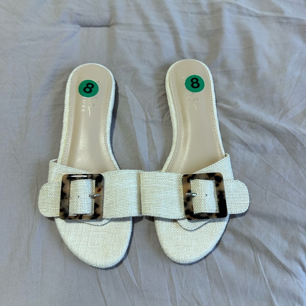 Cream Slide Sandals with tortoise buckle - women size 8
